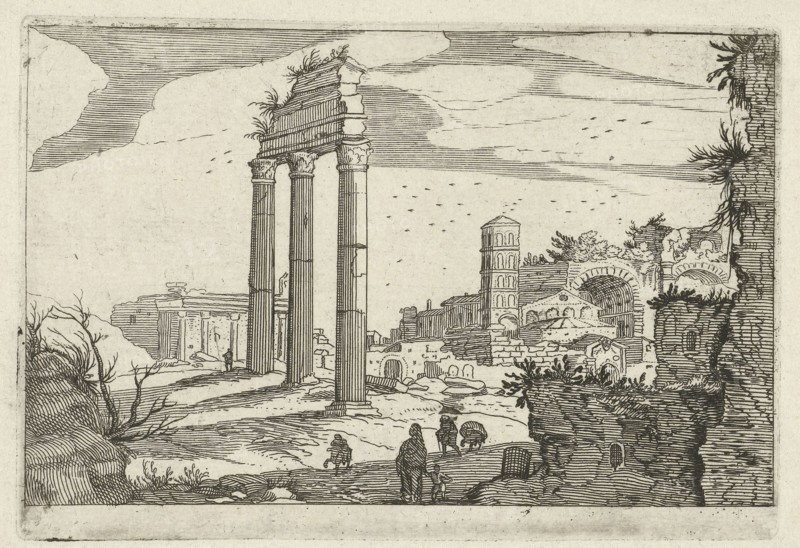 Temple of Castor and Pollux and the Basilica of Constantine, Willem van Nieulandt (II), Anonymous, 1594 - 1685