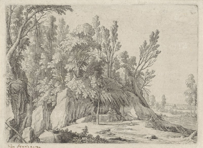 Hermit before a cave, Gillis van Scheyndel I, 1631-1656