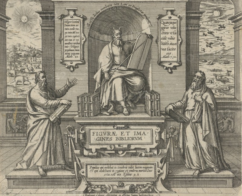 Moses with the law in the company of two prophets, Johann Bussemacher, 1577-1627