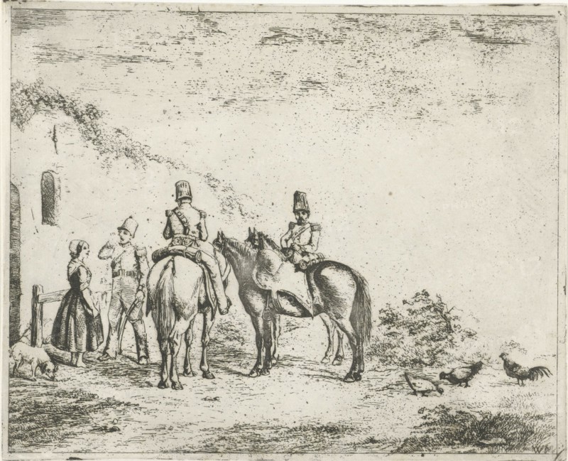 Three soldiers rest at home, Christiaan Wilhelmus Moorrees, 1811-1867