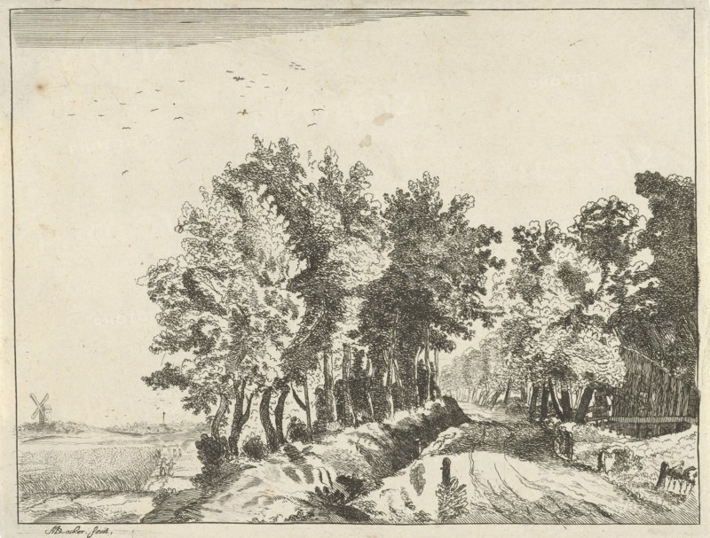 Landscape with a hut on the road, Anna Maria de Koker, 1640 - 1698