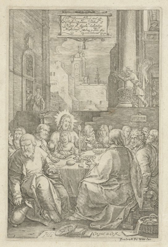 The Last Supper, print maker: Hendrick Goltzius, Lucas van Leyden, 1598 and or 1630 - 1690