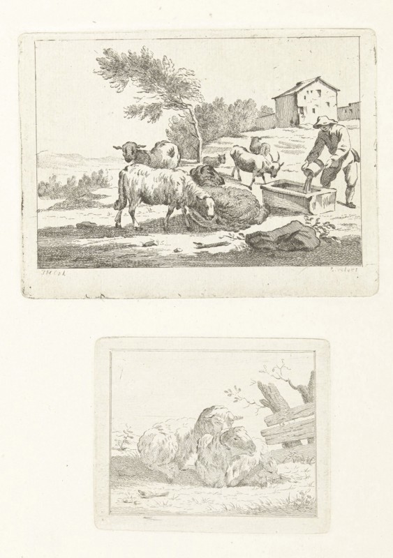 Two scenes with sheep and shepherd, Jan Matthias Cok, 1735 - 1771