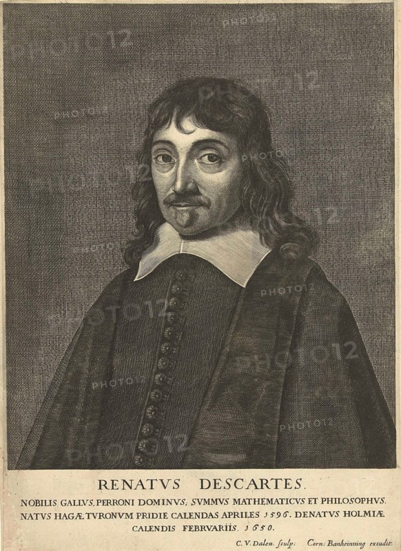 Portrait of René Descartes, Cornelis van Dalen (I), Cornelis Banheyning, 1650 - 1665