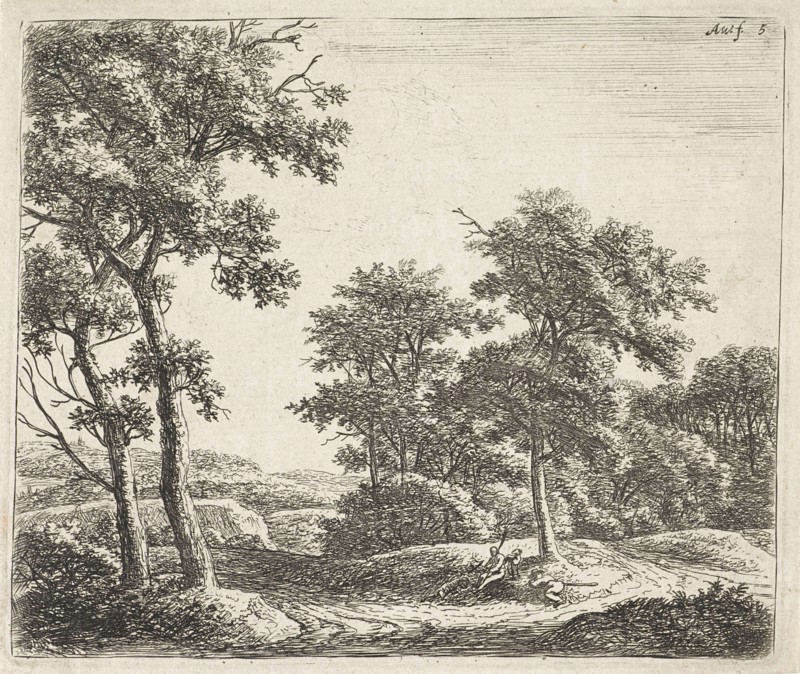 Shepherds Resting under a tree, Anthonie Waterloo, 1630 - 1663