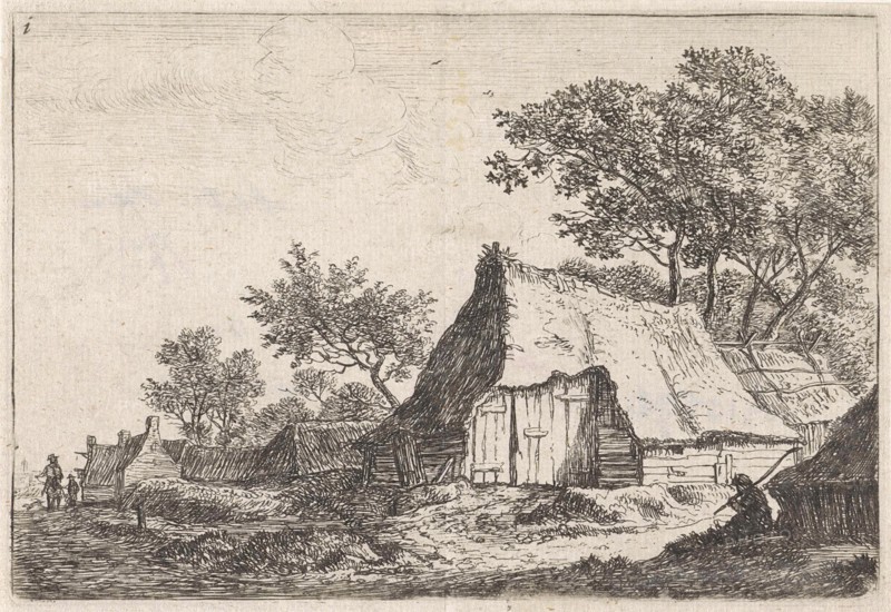 View of a village with walkers, Anthonie Waterloo, 1630 - 1663