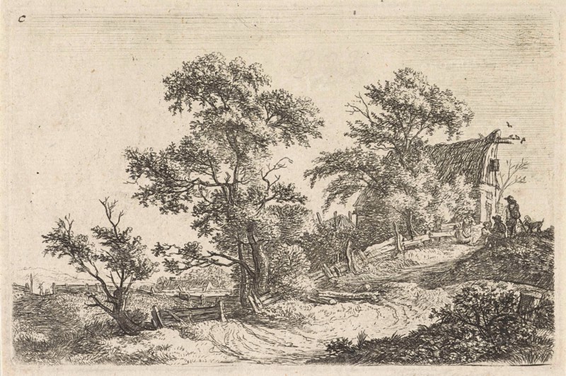 House on a path on a hill, Anthonie Waterloo, 1630 - 1663
