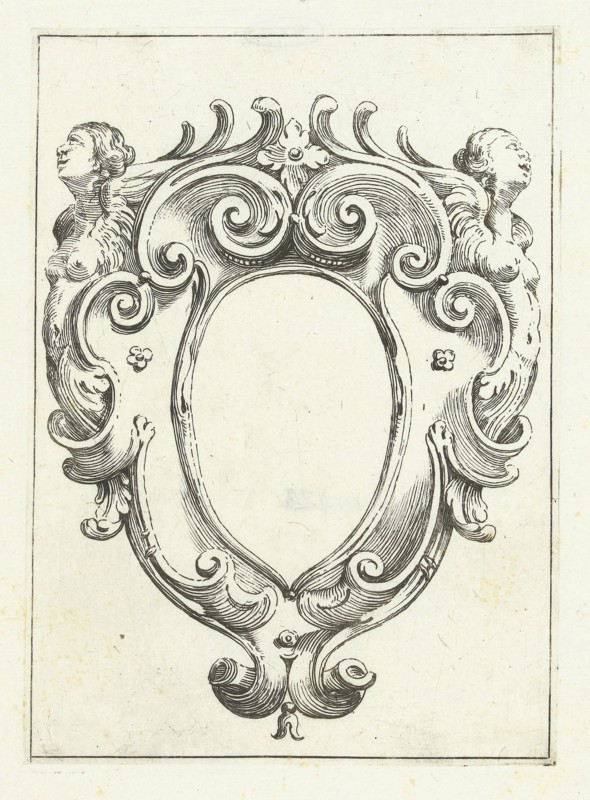 Cartouche with two winged women, Agostino Mitelli, Anonymous, Anonymous, after 1619 - before 1642