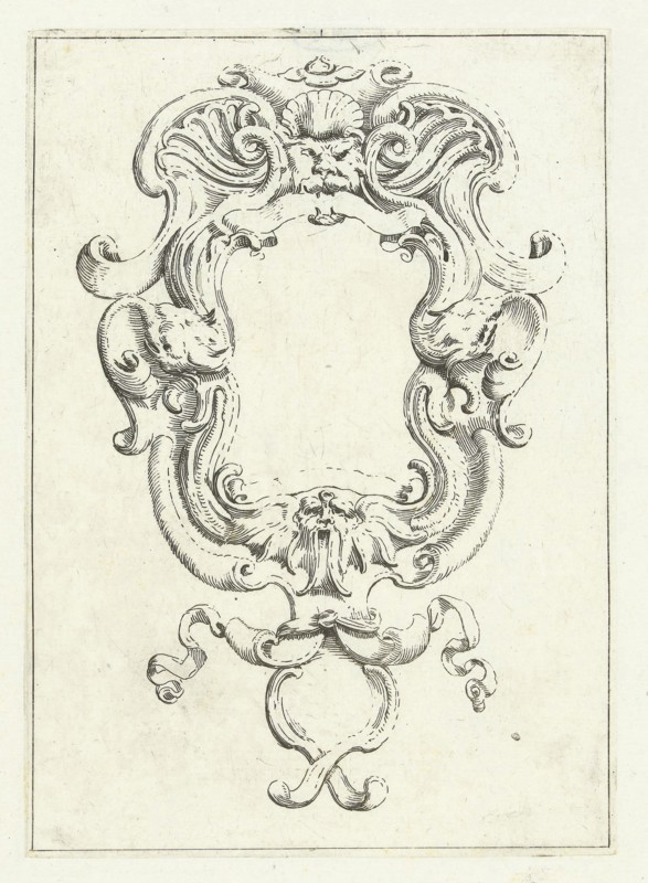 Cartouche with two masks, Agostino Mitelli, Anonymous, Anonymous, after 1619 - before 1642