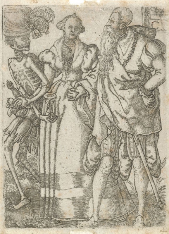 Couple with Death, print maker: Monogrammist AC, print maker: Allaert Claesz. possibly, Tobias Stimmer possibly, 1562