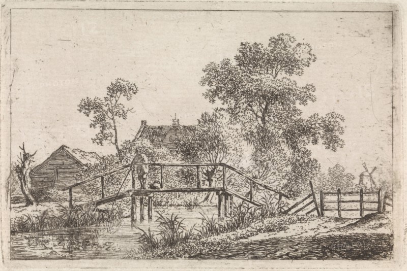 Landscape with fisherman on bridge, Johannes Christiaan Janson, 1778 - 1823