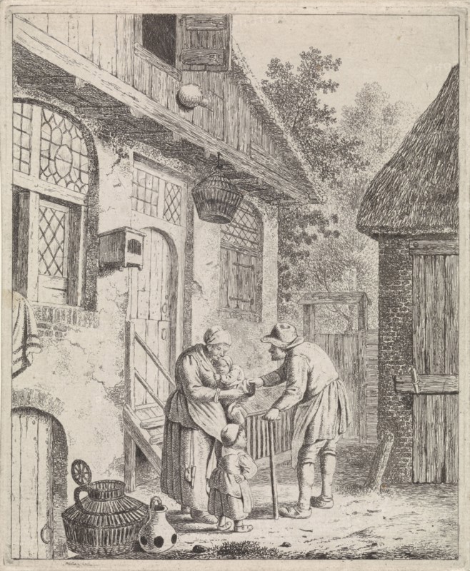Courtyard with farmers, Johannes Christiaan Janson, Christina Chalon, 1778 - 1823