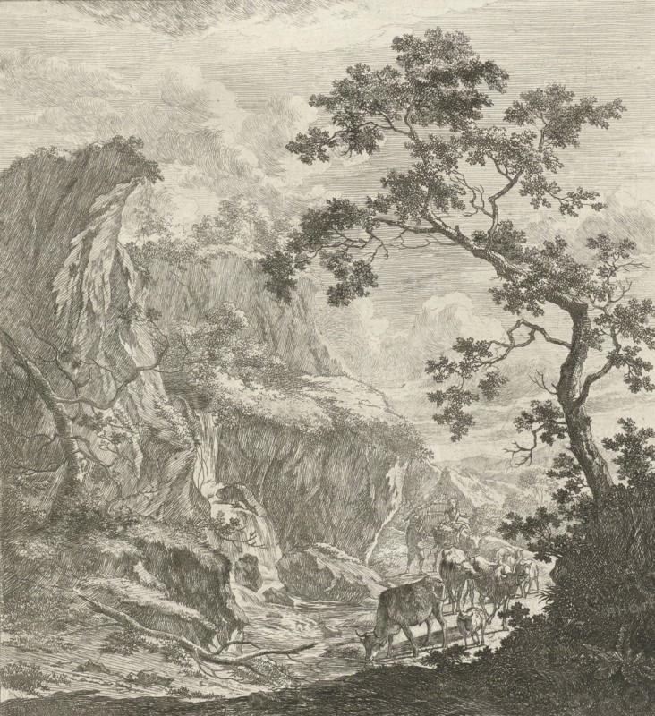 Mountainous landscape with cattle, Johannes Janson, 1761 - 1784
