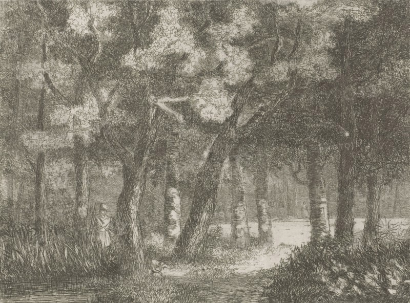 Hunter and his dog in the woods, Hermanus Jan Hendrik van Rijkelijkhuysen, 1823-1883
