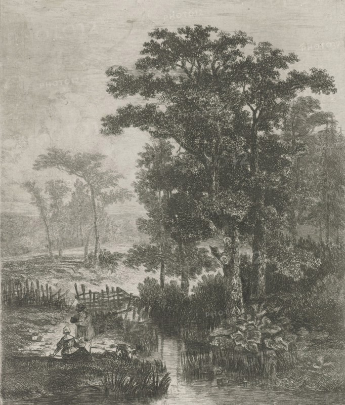 Man and woman at a trickle, Hermanus Jan Hendrik van Rijkelijkhuysen, 1823 - 1883