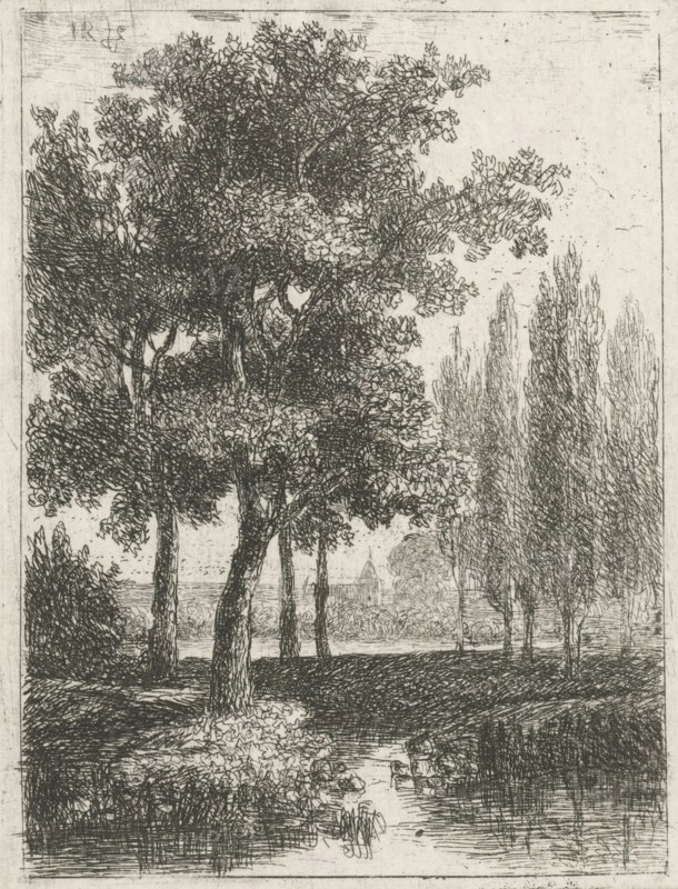 Landscape with brook and poplars, Hermanus Jan Hendrik van Rijkelijkhuysen, 1823-1883