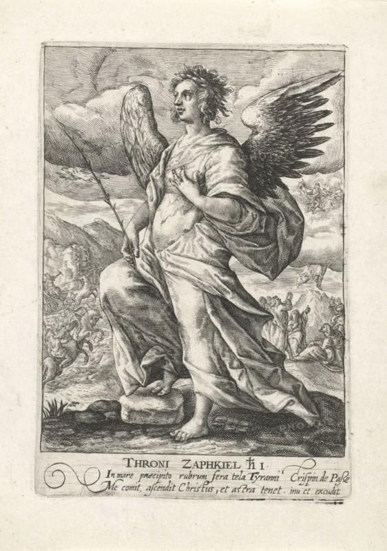 Archangel ZaphkiÃ«l, print maker: Crispijn van de Passe I, Crispijn van de Passe I, Crispijn van de Passe I, 1574 - 1637