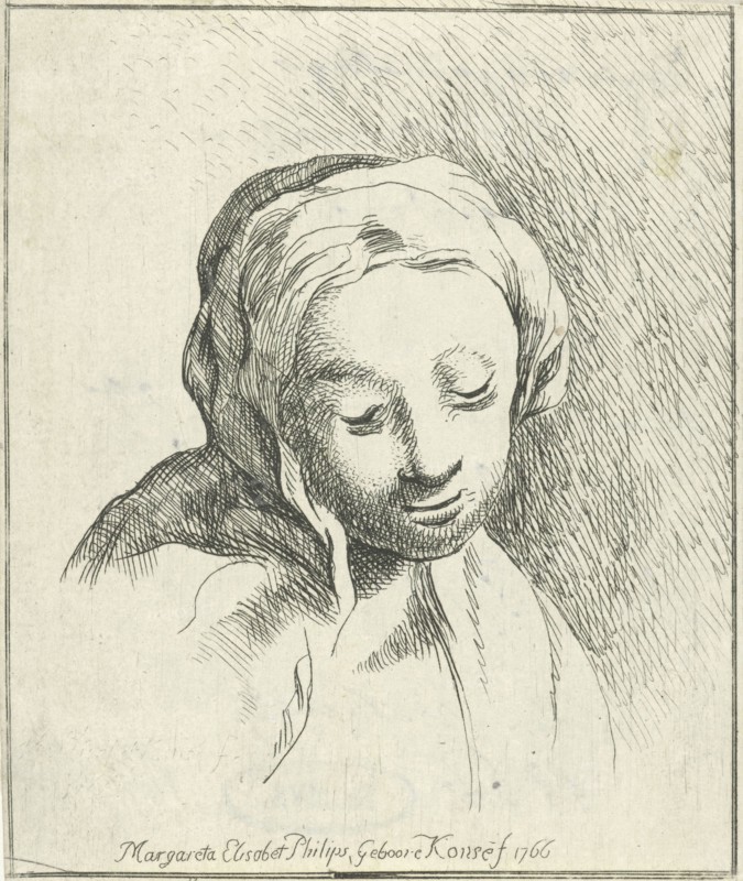 Bust of a woman, with headscarf, Margaretha Elisabeth Konsé-Philips, 1766