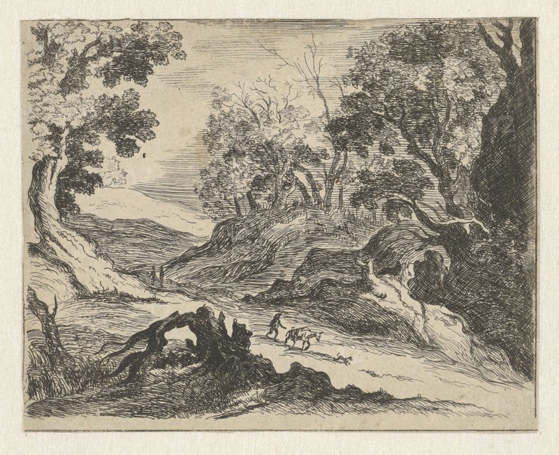Hilly Landscape with a donkey herder, Anna Maria de Koker, 1640-1698