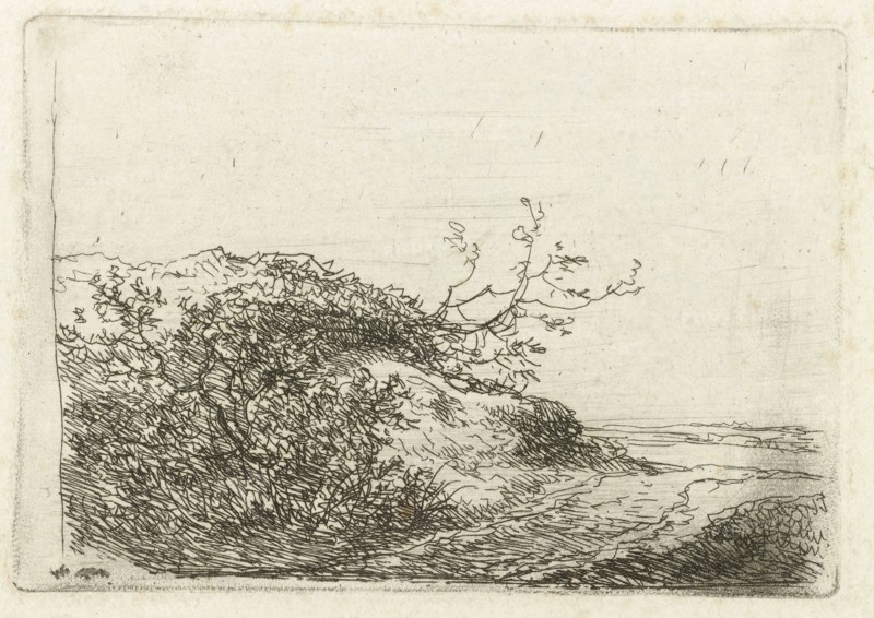 Dune landscape with bushes, Andreas Schelfhout, 1802 - 1870