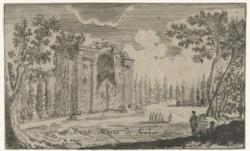 Park view with fountain, Anna Maria de Koker, 1640 - 1698