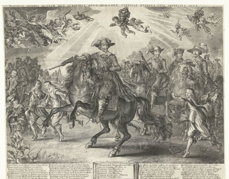 Allegory Frederick Henry after the conquest of Den Bosch, Wesel and Grol, 1629-1630, Crispijn van den Queborn, Adriaen Pietersz. van de Venne, Staten-Generaal, 1630