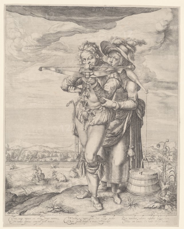 Archer and milkmaid, Nicolaes de Clerck, 1608 - 1612