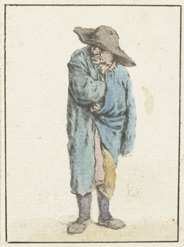 Standing farmer with hand and arm into his cloak, print maker: Jurriaan Cootwijck, Adriaen van Ostade, 1724 - 1798