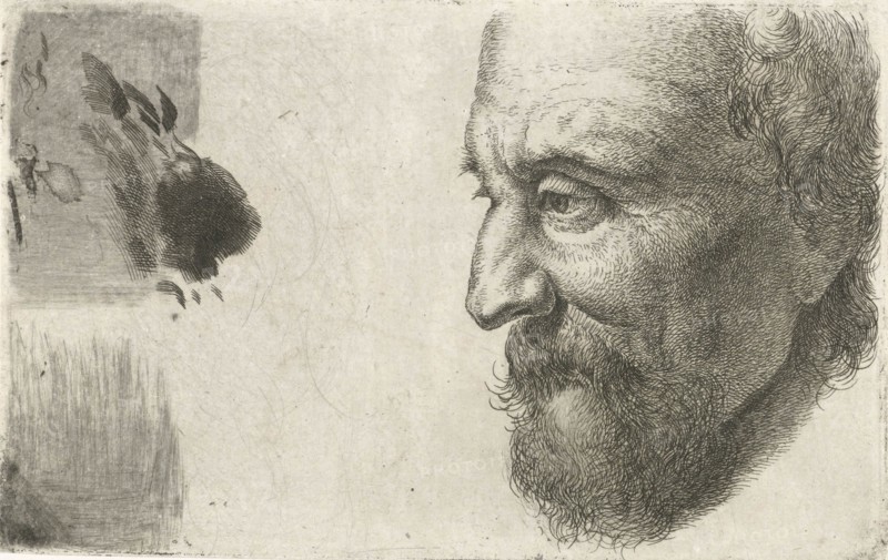 Face of an old man in profile, Johannes Mock, 1810 - 1884