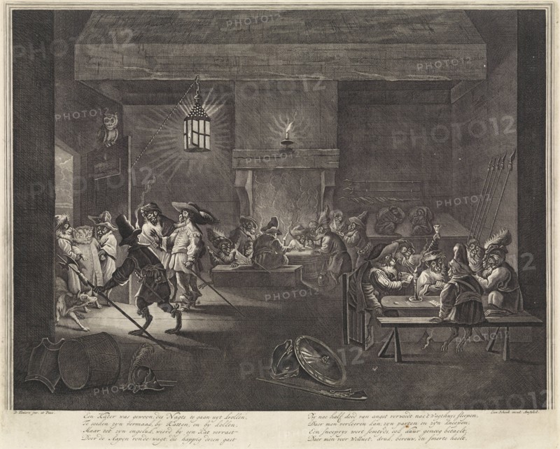 Room with monkeys, ca. 1720, Matthijs Pool, Leonard Schenk, 1710 - 1730
