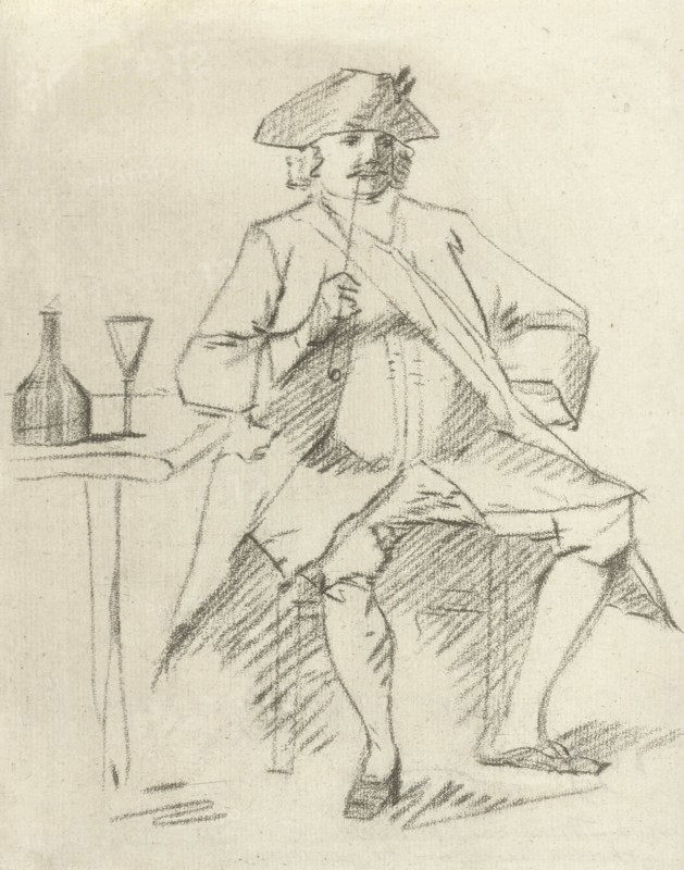 Man with a pipe sitting at a table, Cornelis van Noorde, Cornelis Troost, 1765