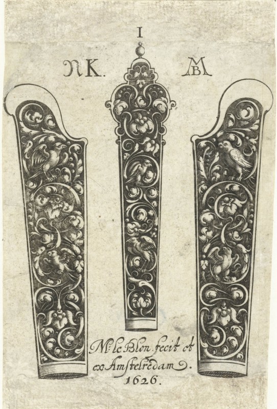 Three knife handles, Michiel le Blon, 1626