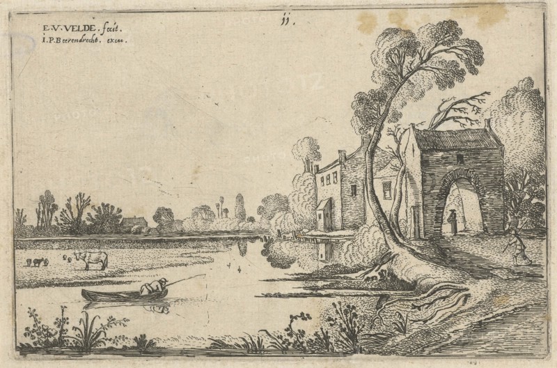 Landscape with a River and gatehouse, Esaias van de Velde, 1616