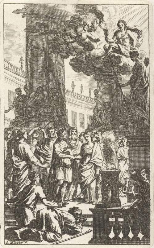 Honey moon scene with priest and audience, Abraham Bloteling, Zacharias Webber II, c. 1677