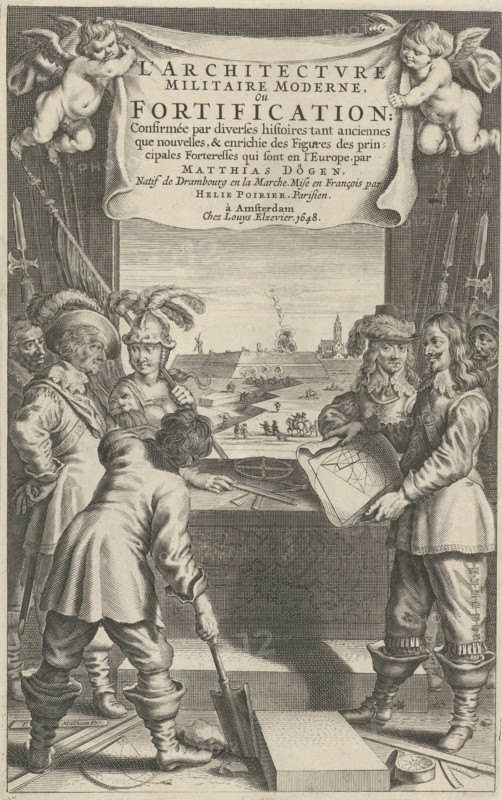 Engineer shows a construction drawing, Theodor Matham, Lowijs Elzevier III, 1648