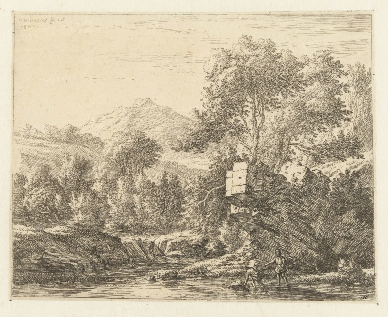 Two men at a stone in the water, Karel Dujardin, 1658