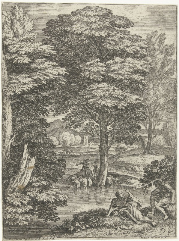 Herd at the foot of the tree, Adriaen van der Kabel, 1648 - 1705