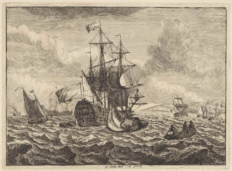 Seascapes with boats and rowing boat, Adam Silo, 1689-1760