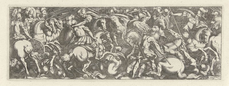 Battle between cavalrymen and infantrymen, Simon Frisius, 1595 - 1628
