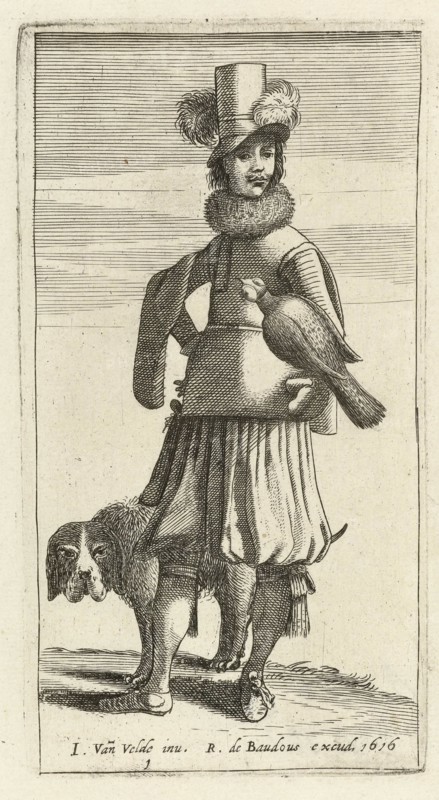 Falconer with hunting, Jan van de Velde (II), Robert de Baudous, 1616
