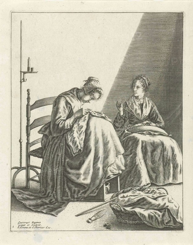 Two sewing women, Geertruydt Roghman, Johannes Covens and Cornelis Mortier, 1721 - 1866