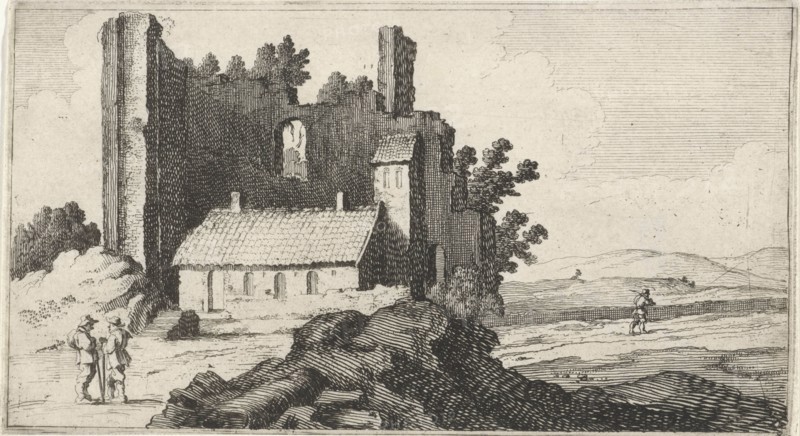 Chapel in ruins, print maker: Gillis van Scheyndel I, Antoine Perelle possibly, 1605 - 1653