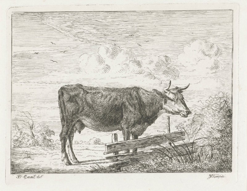 Cow standing by a fence, Jacobus Cornelis Gaal, 1850