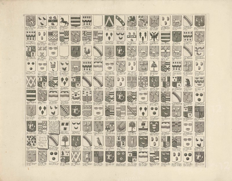Weapon card with weapons and Gentlemen of the names of forty Delft, 2, Hendrik de Leth, 1738