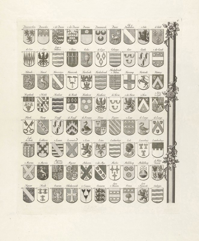 Weapon Map of ancient families of Utrecht, leaf right middle, Johannes van Hiltrop, 1769