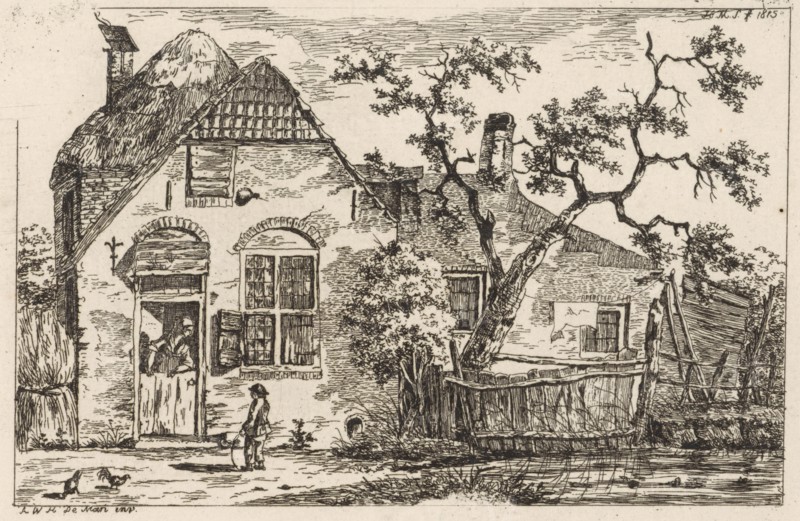 Boy with hoop at a farm, print maker: Hendrik Marcus Schouten, A.W.H. de Mari, 1815