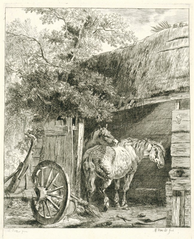 Two horses in a barn, Pieter Gerardus van Os, 1791 - 1839