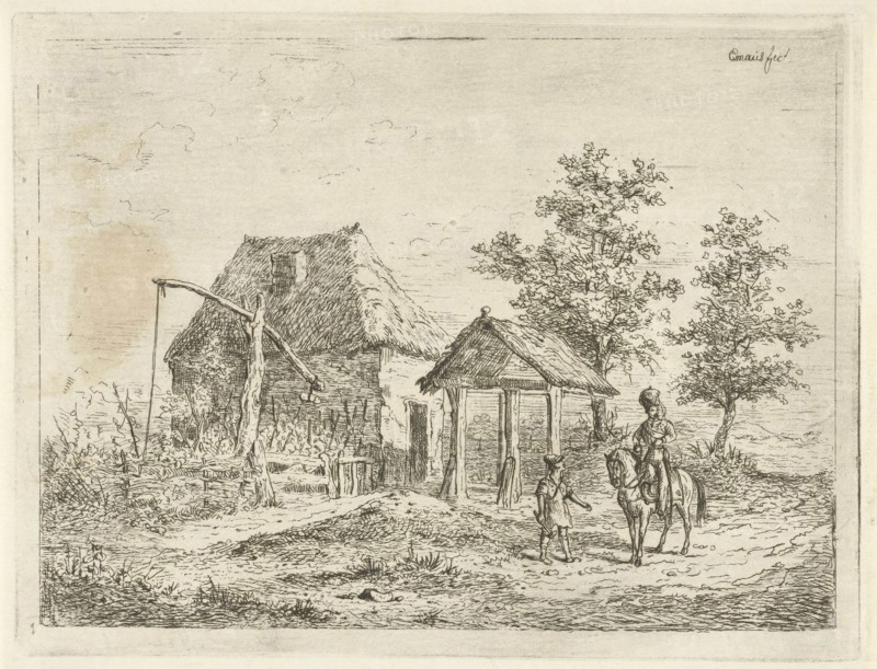 Cavalryman at ranch, Gerardus Emaus de Micault, 1813 - 1863