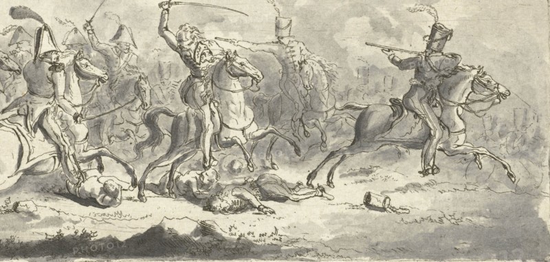 Cavalry during a battle, Gerardus Emaus de Micault, 1813 - 1863