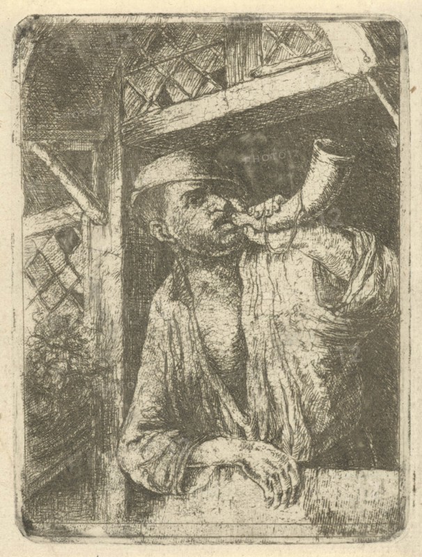 Bakker blows a horn, FranÃ§ois de Maleck, Adriaen van Ostade, 1800 - 1900